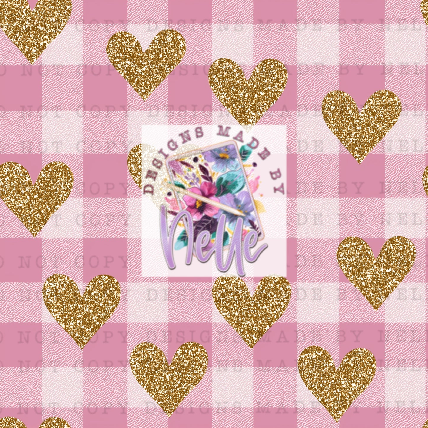 Pink Gingham Glitter Hearts