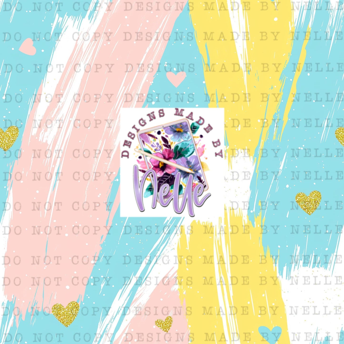 Pastel Brushstrokes with Gold Hearts