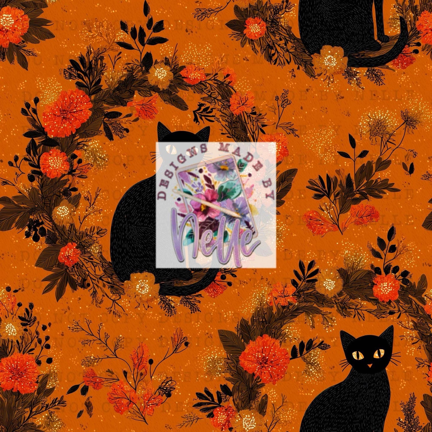 Halloween cat and flowers