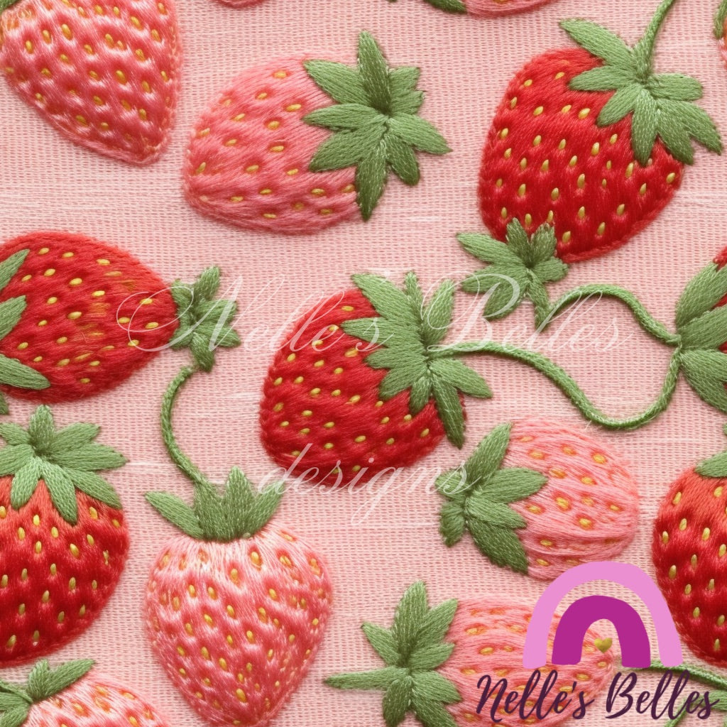 Embroidered strawberries seamless