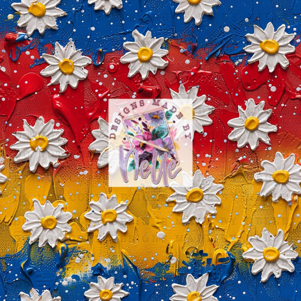 Red,yellow blue daises
