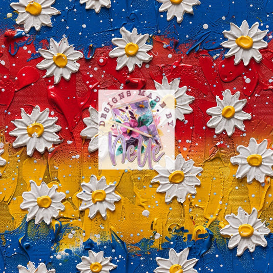 Red,yellow blue daises