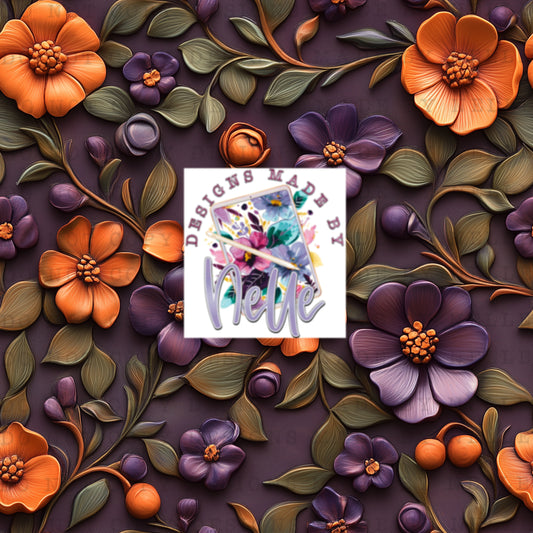 Deep purple and orange floral 1