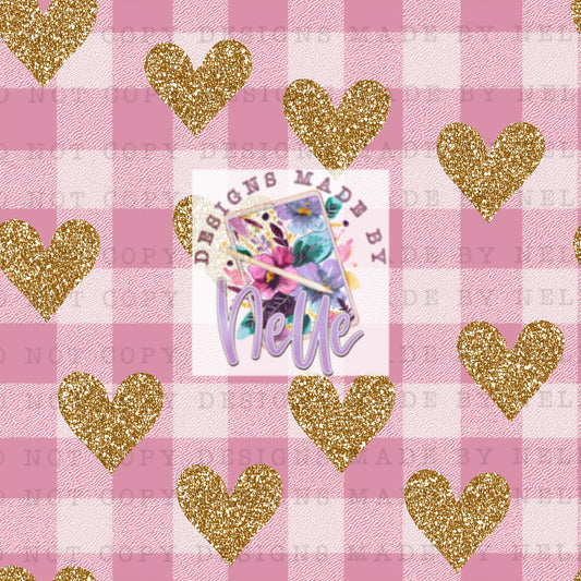 Pink Gingham Glitter Hearts