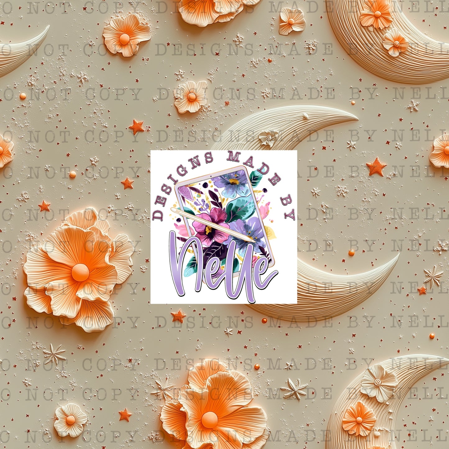 3D Orange and Cream Floral Moons