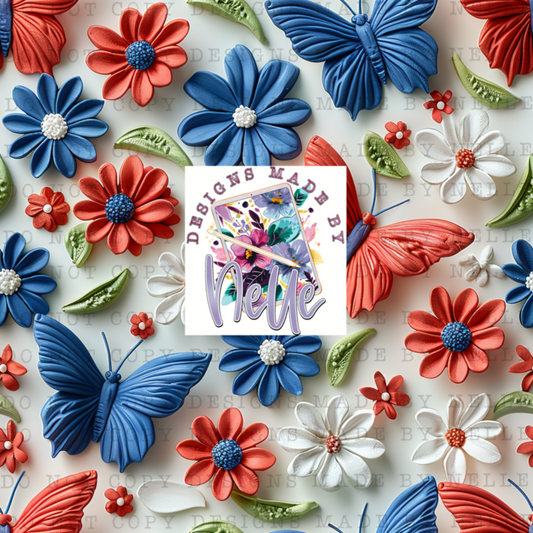 Red White and Blue Floral Butterflies 1