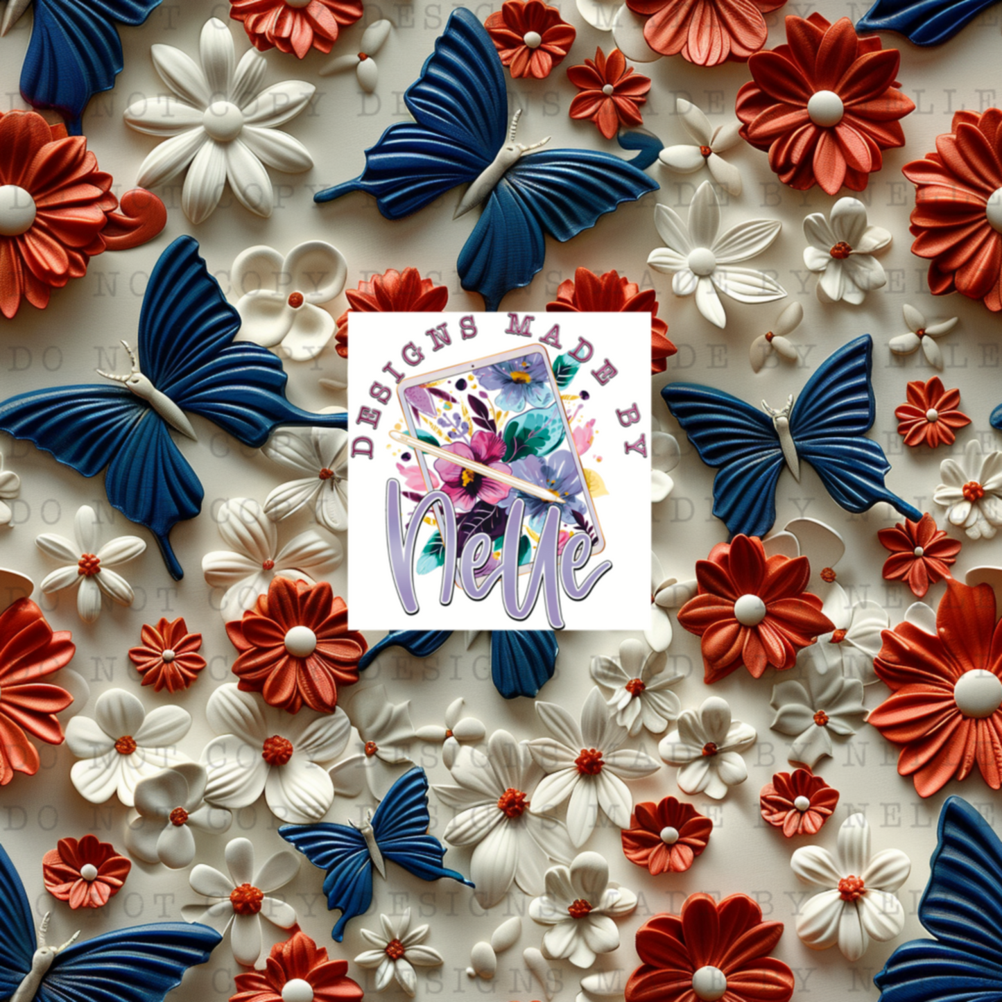 Red White and Blue Floral Butterflies 2