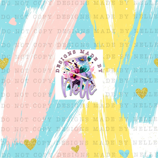 Pastel Brushstrokes with Gold Hearts