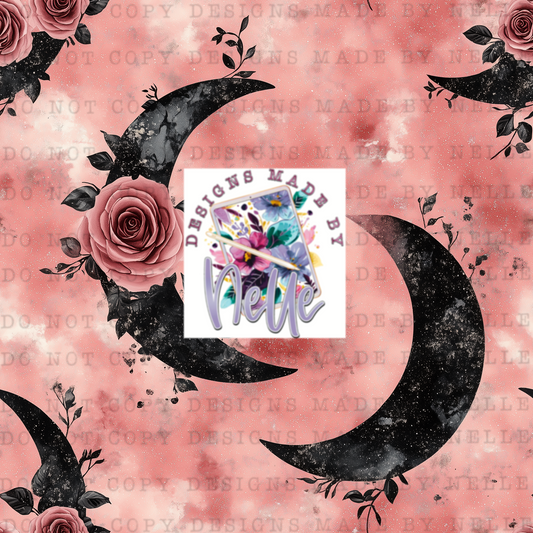 Pink and Black Foral Moon 2