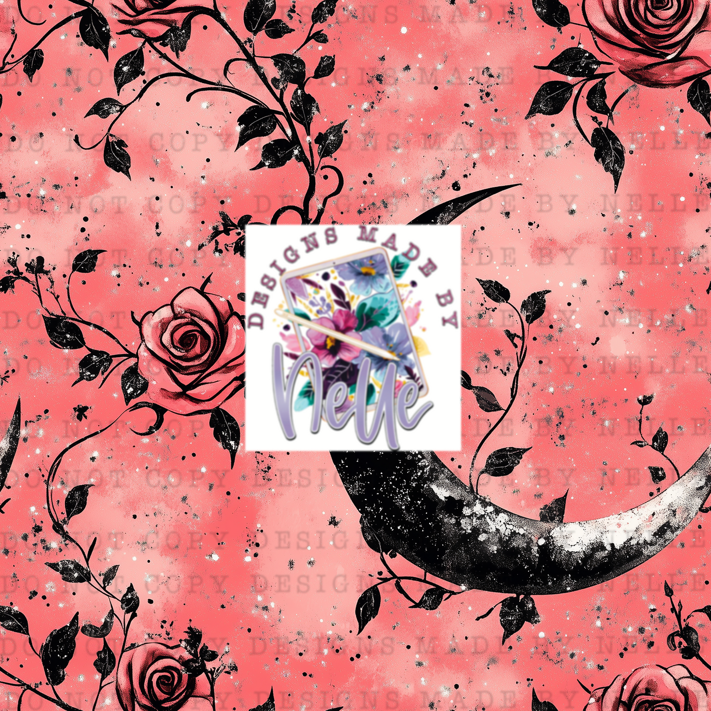 Pink and Black Foral Moon 3