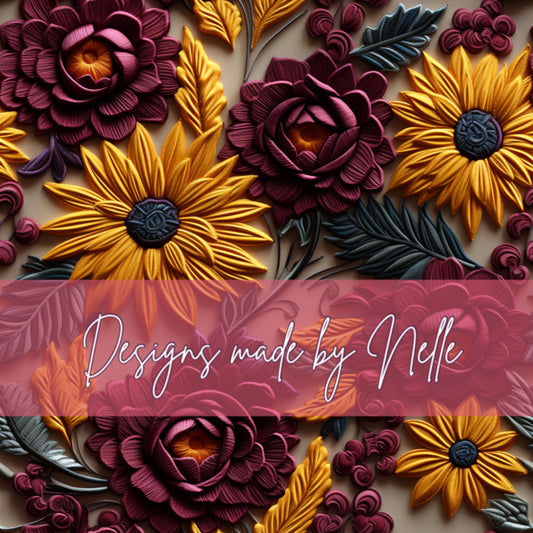 Yellow and Burgundy 3D Floral