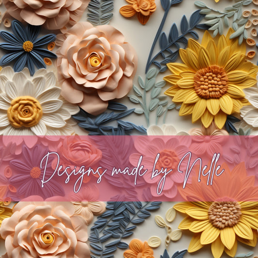 3D Yellow and Peach Floral 2