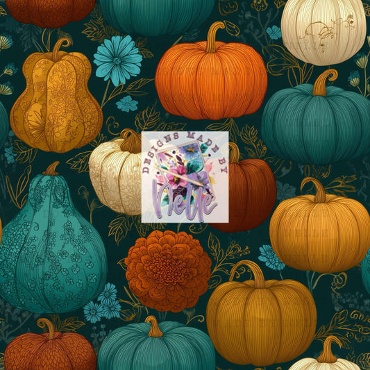 Blue, Orange, White Gourds & Pumpkins