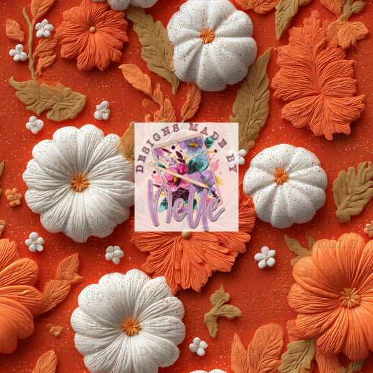 Orange background white pumpkins