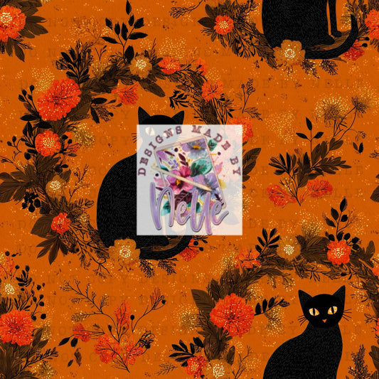 Halloween cat and flowers