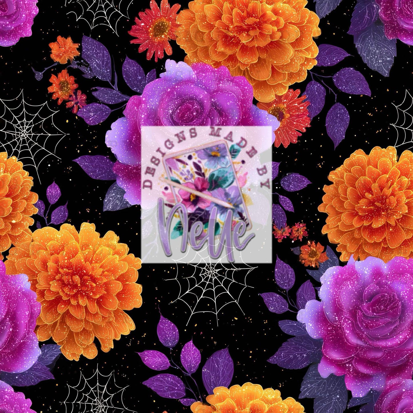 Spooky Szn pink and black spider webs and flowers