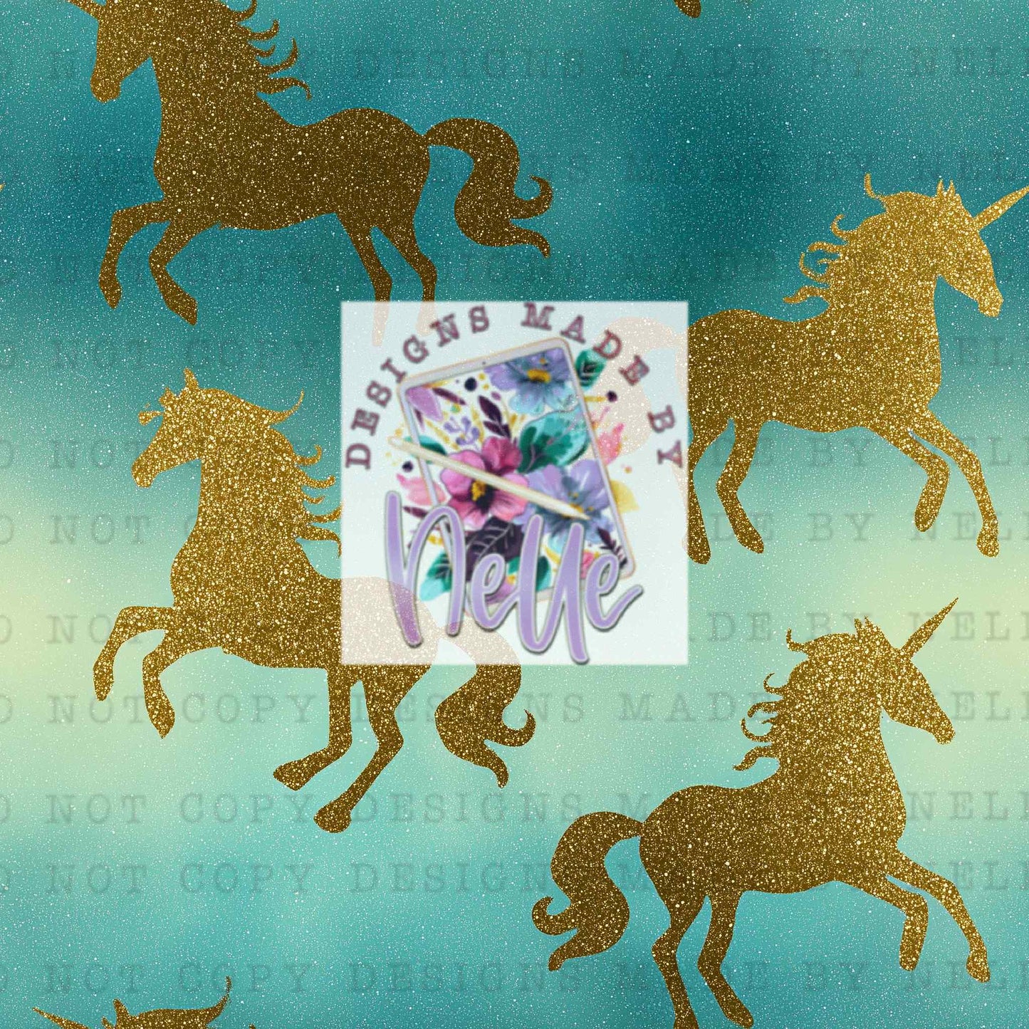 Golden Glitter Unicorns (Teal)