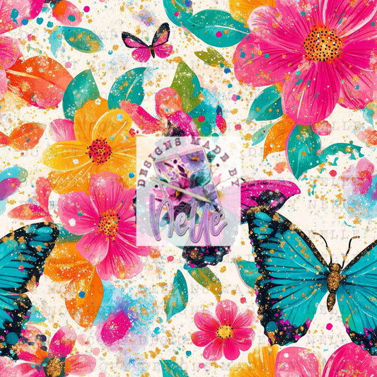 Blue butterfly + floral