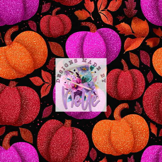 Glittery orange pink purple fall pumpkins