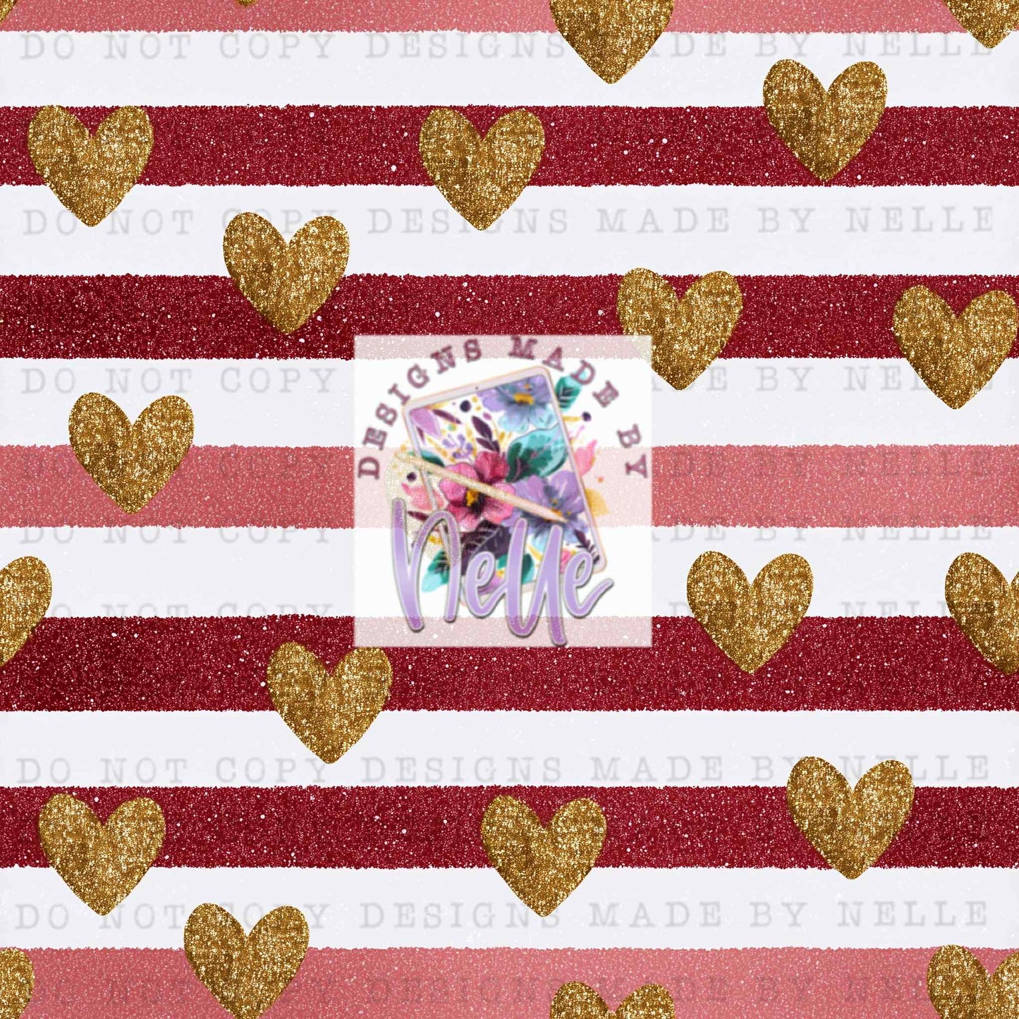 Golden hearts on glitter stripes