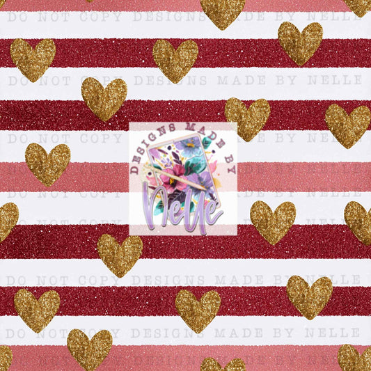Golden hearts on glitter stripes