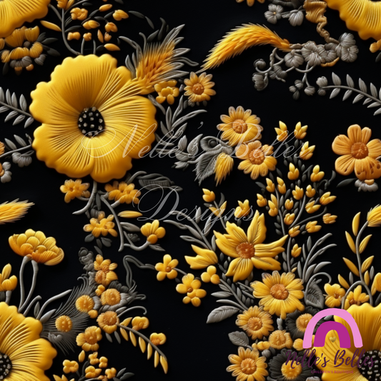 Black and yellow flowers seamless