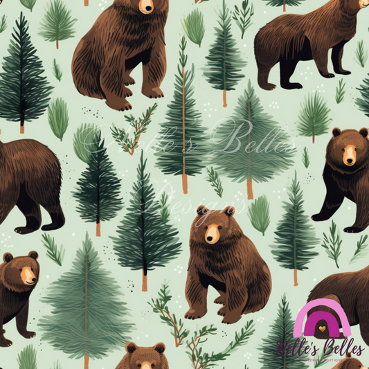 Sitting bears in the forest seamless