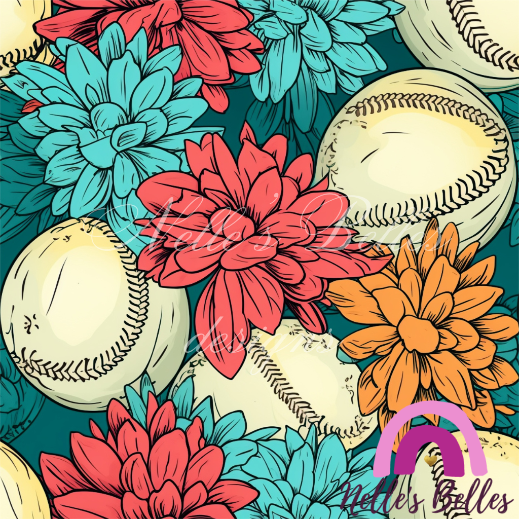 baseball floral seamless