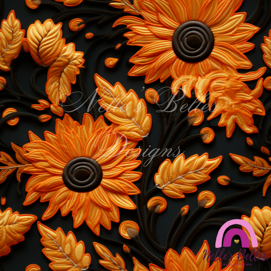 Black and orange flowers seamless