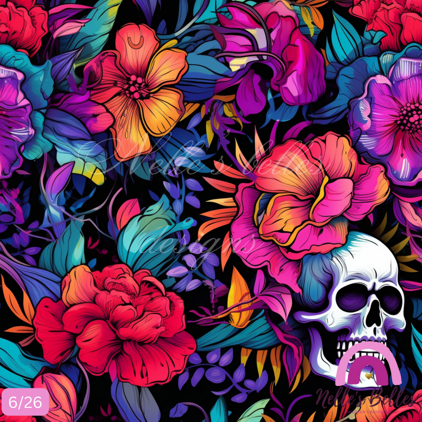 Colorful skull floral seamless