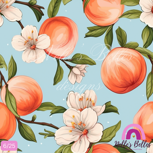 Peaches on a blue background seamless