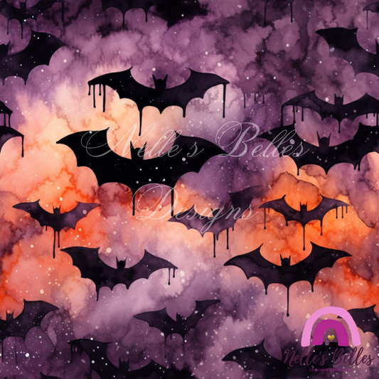 Purple and orange, watercolor, bats seamless