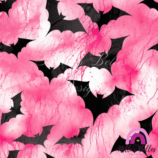 Pink and black watercolor bats seamless