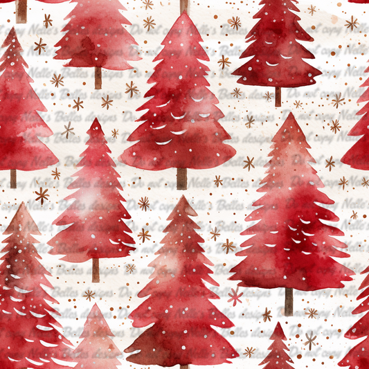 Red and white, watercolor Christmas trees