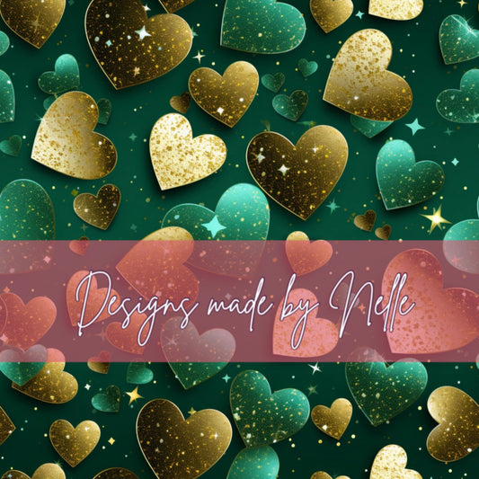 Green and Gold Glitter Hearts