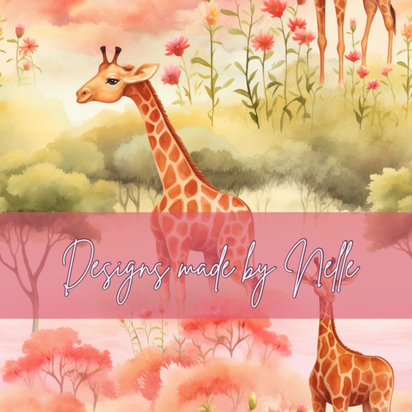 Pink Watercolor Giraffes