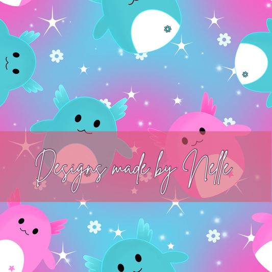 Aqua and Hot Pink Axolotl on Ombré