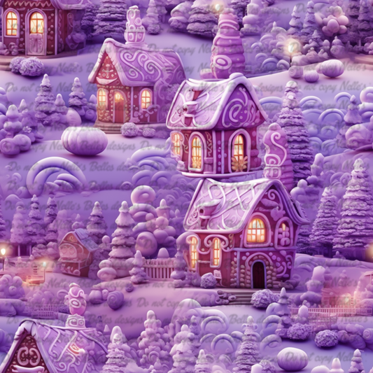 Purple gingerbread houses