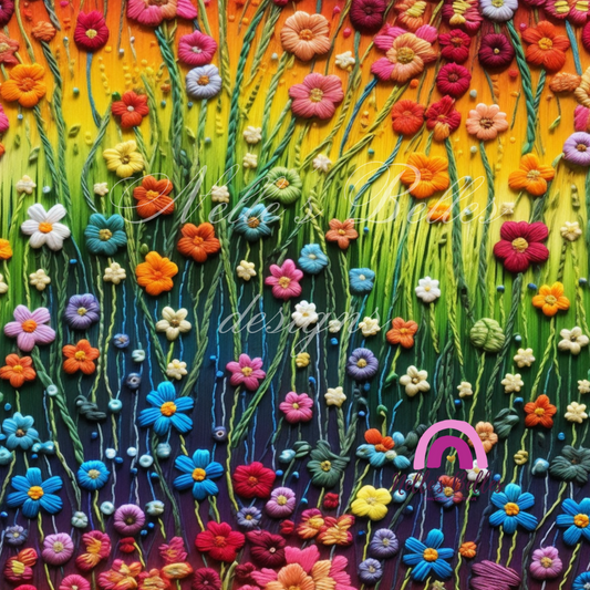 Rainbow embroidery flowers 1 seamless