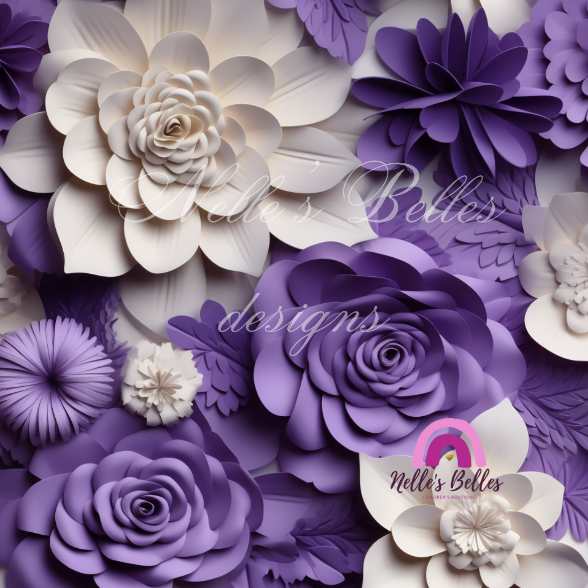 3-D white and purple flowers 2 seamless