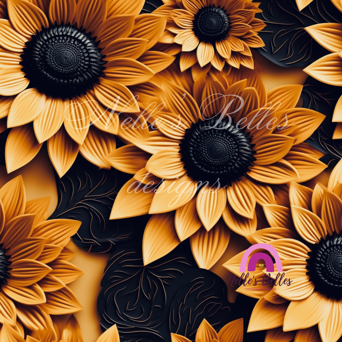 Yellow and black, sunflower, 3-D seamless