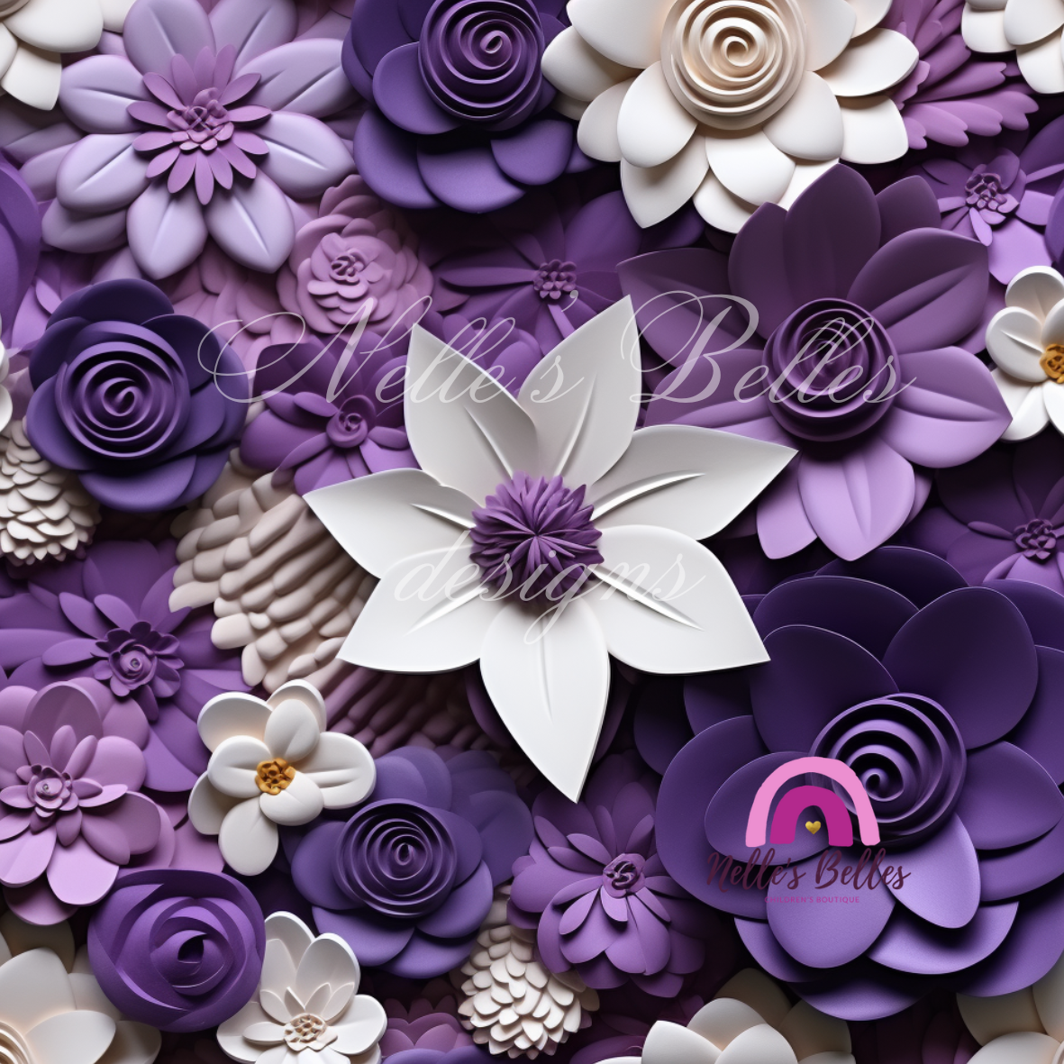 3-D white and purple flowers 3 seamless