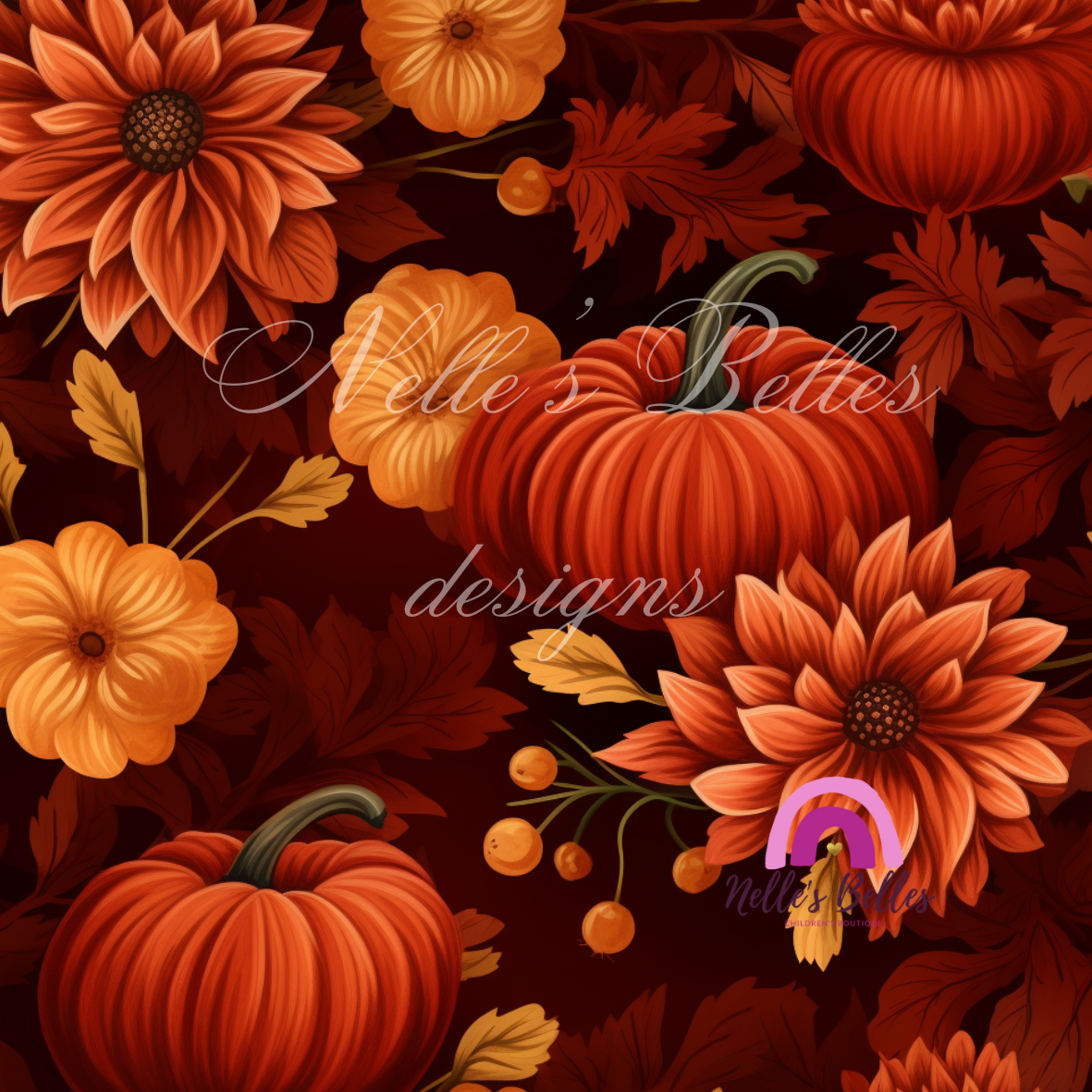 Pumpkin and orange flowers 1 seamless