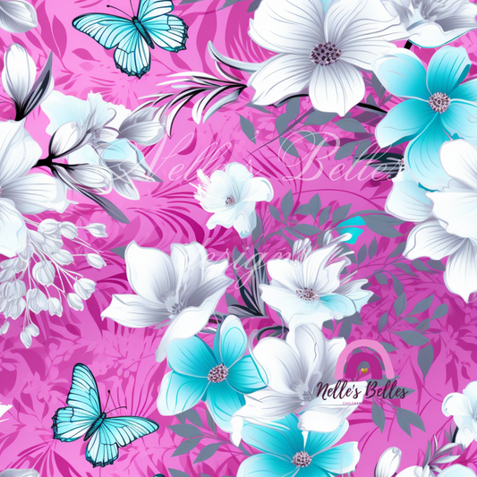 Blue butterflies with a pink background