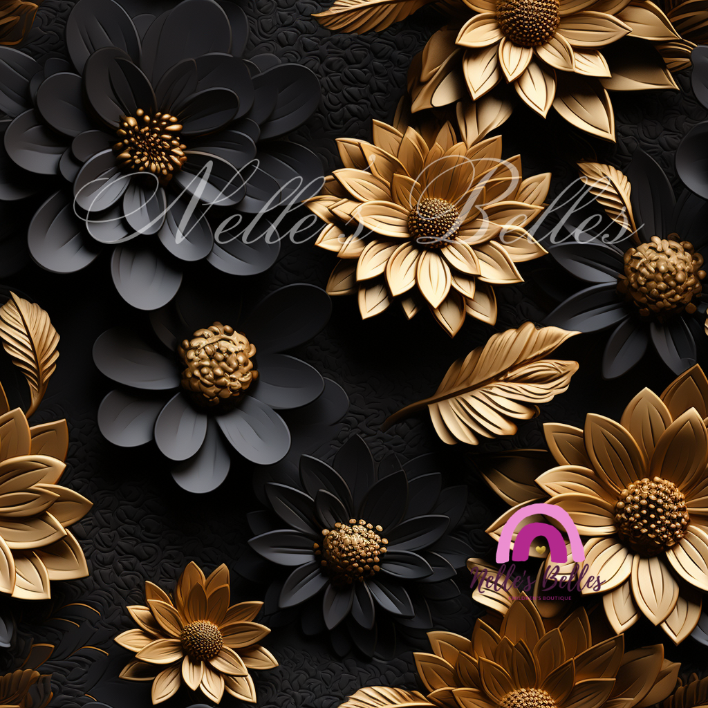 3d clay black and gold floral 1