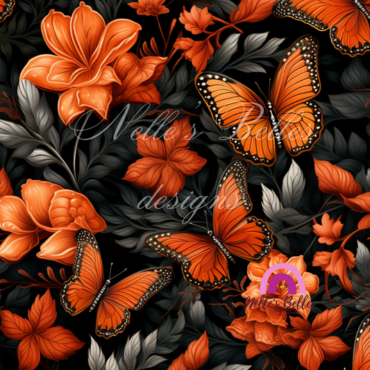 Orange and black butterfly seamless