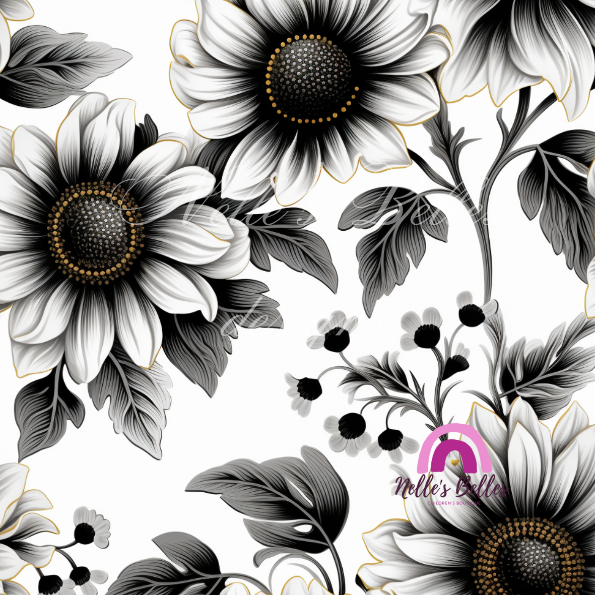 White and black, sunflower seamless