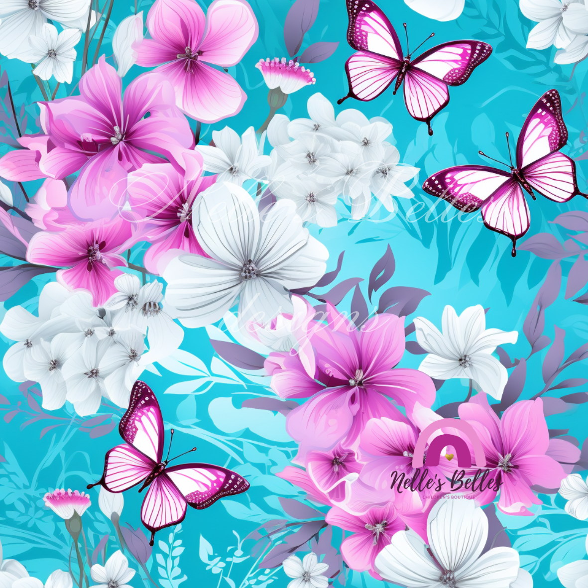 Pink butterflies with turquoise background