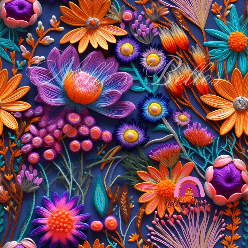 Colorful embroidered flowers