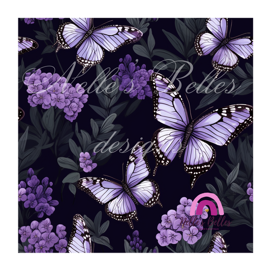 Purple butterflies on a black background